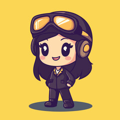 Cheerful Anime Girl Pilot in Goggles and Headset