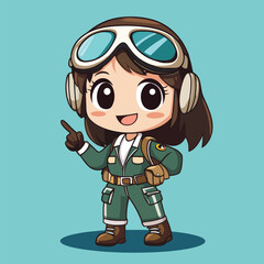 Cheerful Anime Girl Pilot in Green Outfit and Goggles