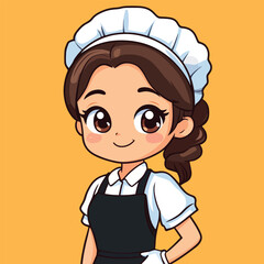 Cheerful Anime Maid with Brown Hair and White Cap