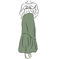 Elegant Woman in a Flowing Green Skirt – Fashion Illustration


