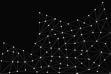 Abstract Geometric Network Background with Dots and Lines on Black.