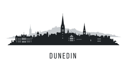 Fototapeta premium Dunedin City Skyline with New Zealand, and Silhouette.