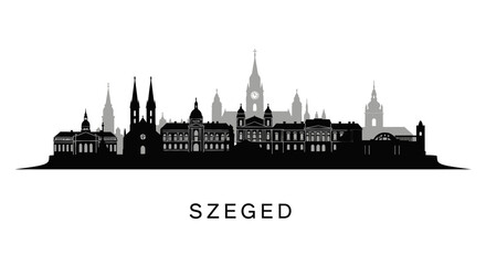 Fototapeta premium Szeged Hungary Skyline Black Silhouette Vector.