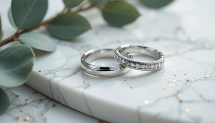wedding rings on a bouquet of flowers