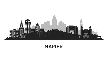 Naklejka premium Napier Skyline Silhouette with New Zealand Cityscape.
