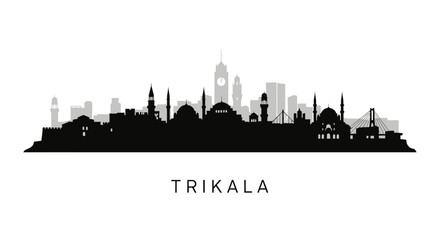 Naklejka premium Trikala Greece Skyline Silhouette.
