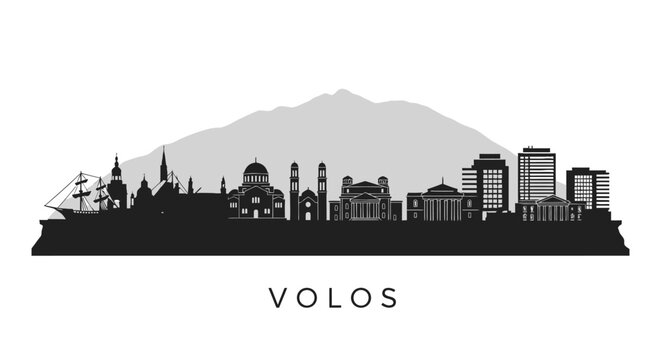 Volos Greece Skyline Black Silhouette Vector.