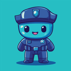 Cheerful Blue Robot Police Officer Cartoon Character (1)