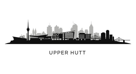 Upper Hutt Skyline New Zealand Cityscape Black.