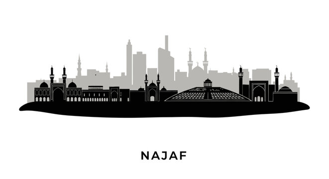 Najaf Iraq skyline silhouette with urban city.