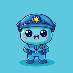 Cheerful Blue Robot Police Officer Cartoon Character