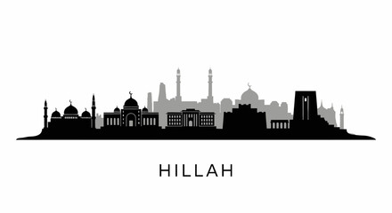 Fototapeta premium Hillah with Iraq Skyline Silhouette, and Black and White.