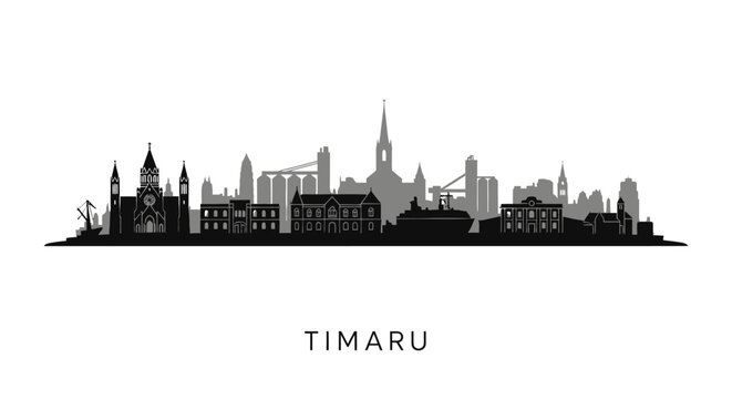 Timaru with New Zealand Skyline Silhouette Vector.