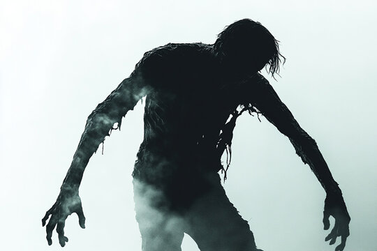 A zombie dragging one leg as it shambles forward silhouette