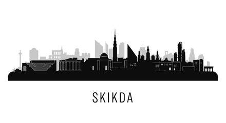 Fototapeta premium Skikda skyline silhouette with Algeria city.