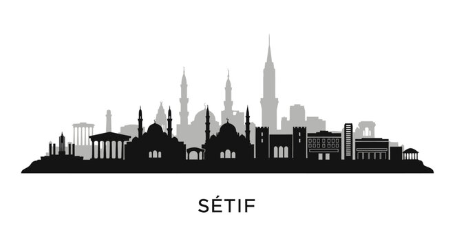 Setif Algeria Skyline Silhouette Vector.