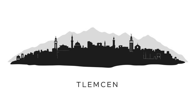 Tlemcen Skyline with Algeria Cityscape Silhouette.