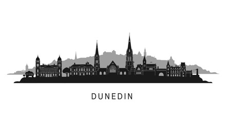 Dunedin Skyline with New Zealand, Cityscape, and Silhouette.