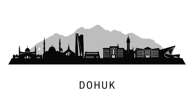 Dohuk Skyline with Iraq Cityscape silhouette.