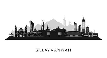 Fototapeta premium Sulaymaniyah Skyline Black with Silhouette.
