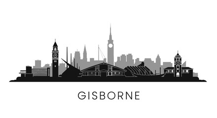Naklejka premium Gisborne New Zealand Skyline with Black Silhouette.