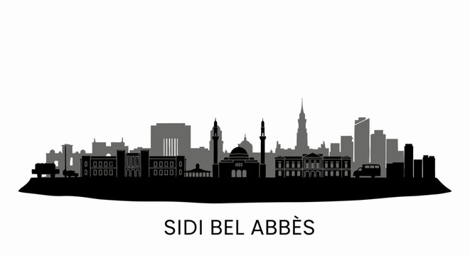 Sidi Bel Abbs silhouette with Algeria Skyline.