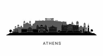 Fototapeta premium Athens Skyline with Greece, Vector, Cityscape, and Silhouette.