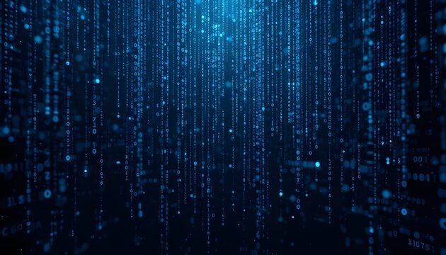 Abstract Technology Background with Falling Binary Code for Digital and Secure Data Concepts - Powered by Adobe