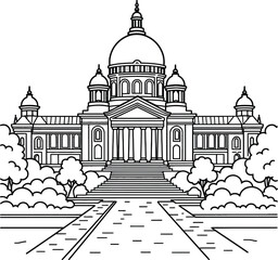 historical black line art of Bangalore the majestic dome and columns of Vidhana Soudha