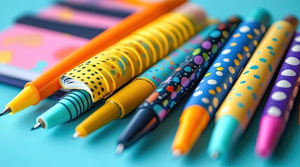 Unleash your creative spirit with a rainbow of pens sparking imagination and ideas against an alluring aquamarine