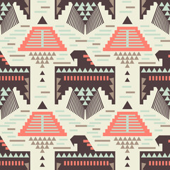 A colorful tribal pattern filled with geometric shapes, reflecting traditional design elements and artistry