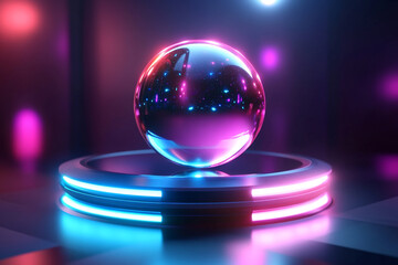 Abstract orb hovering over sci-fi LED pedestal