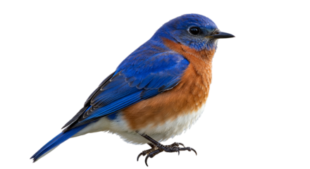 A vivid Eastern Bluebird perched gracefully showcasing its striking plumage against a backdrop on transparent background
