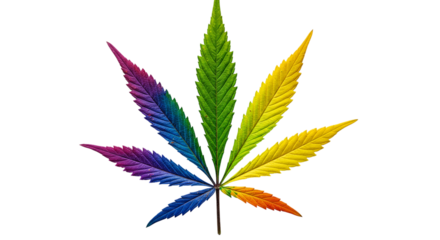 An iconic rainbow cannabis leaf a symbol of pride and freedom stands bold against the void on transparent background