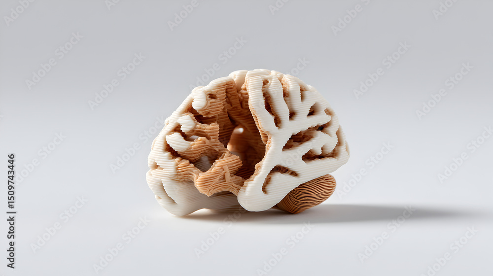 Poster 3d printed model of human brain. shows the complex structure with great details