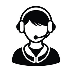 Support agent with headset icon white graphics isolated on white background