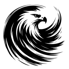 Fototapeta premium Majestic eagle head in dynamic circular design. Eagle portrait in abstract swirl. Powerful eagle graphic for logo, emblem, or brand identity.