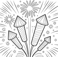 Festive fireworks celebration coloring page design
