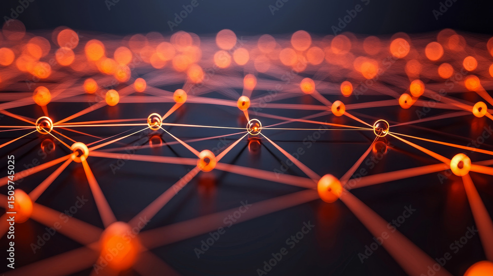 Aufkleber abstract digital network with glowing nodes and connections. product launch strategy concept.