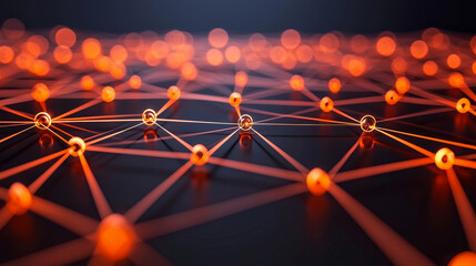 Abstract digital network with glowing nodes and connections. Product launch strategy concept.