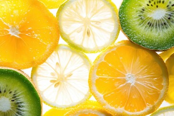 Colorful Citrus and Kiwi Slices on White Background for Cooking Use