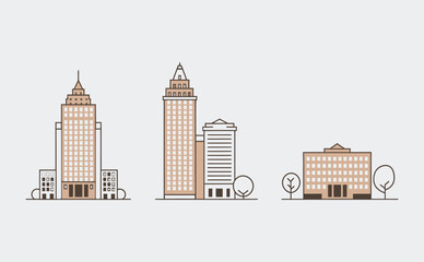 building icon set. simple line icons related to office buildings and real estate business. transparent png and vector illustration.
