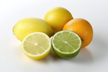 Fresh Citrus Fruits with Lemons, Limes, Oranges on White Background