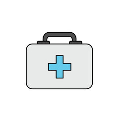 Obraz premium First aid kit icon with blue cross on white background