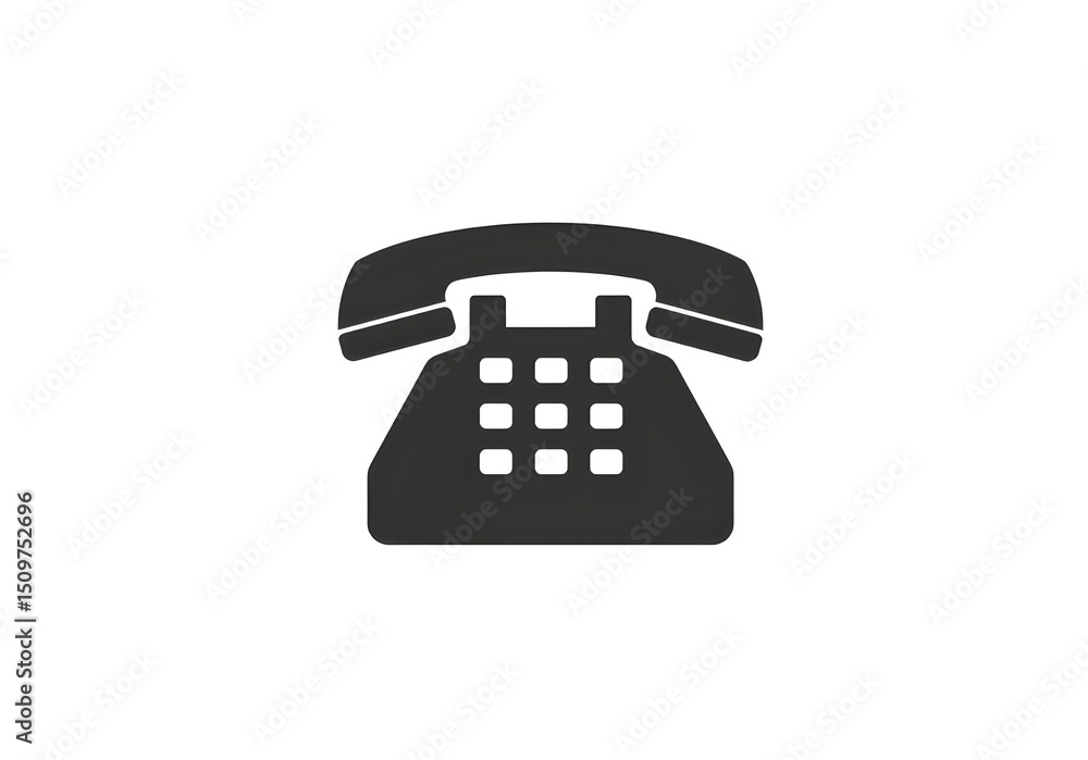 Poster isolated dark gray landline telephone with push buttons on a plain white background in simple style