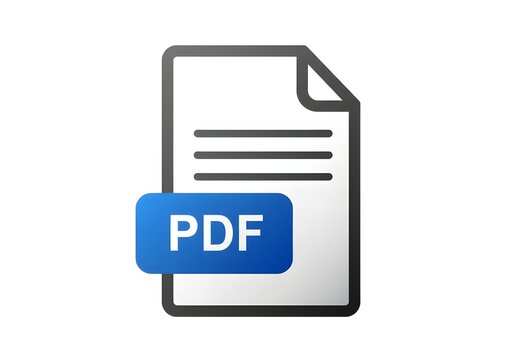 Illustration of a pdf document icon with a blue label on a white background for file management