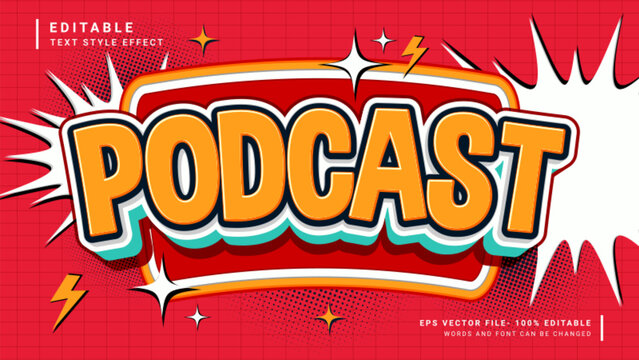 Podcast text effect. Retro and vintage 90s editable text effect style - Powered by Adobe