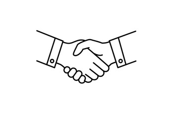Fototapeta premium A simple line drawing of a handshake between two people wearing suits on a white background
