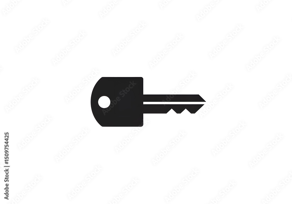 Poster a simple black key isolated on a white background in a minimalist style graphic representation