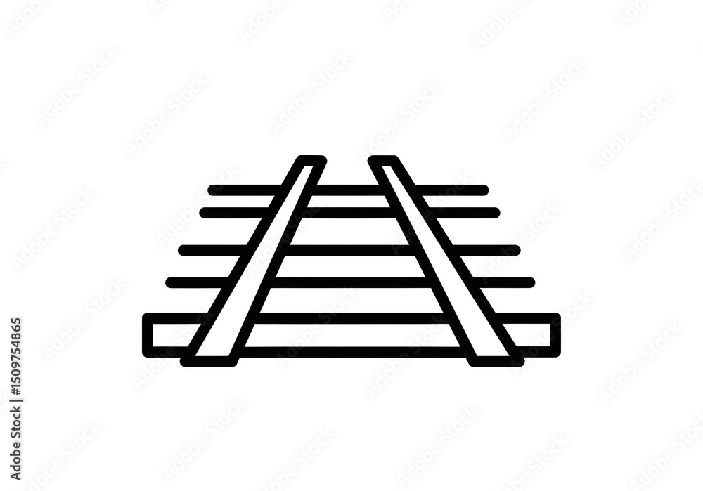 Poster a minimalist illustration of railway tracks with parallel lines and angled rails on a white backgrou